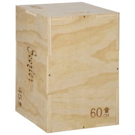 3-in-1 Wooden Plyo Box, Plyometric Jump Box with Handle Openings for Home Gym, Workout Training, Natural