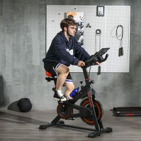 Exercise Bike, Flywheel Indoor Stationary Bike, Adjustable Height & Resistance, with LCD Monitor, Pedal Cage and Shelf Tray, 264 lbs Weight Capac (Color: General)